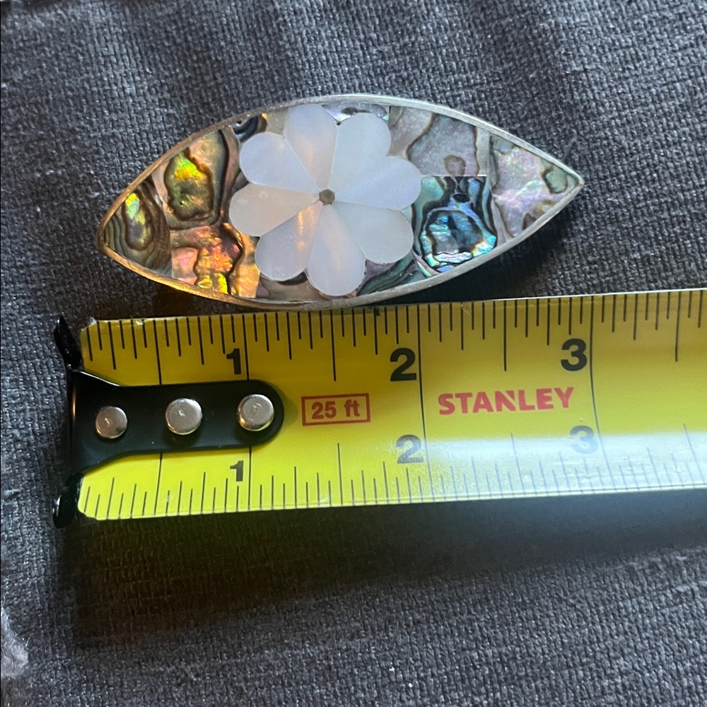 Abalone Shell Barrette with White Flower Inlay - Picture 12 of 12